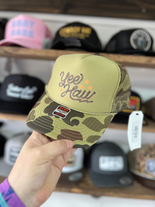 Yee Haw | Olive Camo Trucker